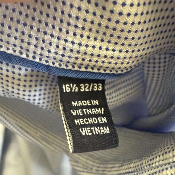 Psycho Bunny Blue White Checkered Print Long Sleeve Mens Size 16.5 x 32/33 - Picture 11 of 15